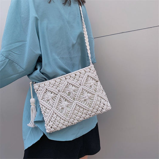 Woven Straw Bag Hand Bag Female Bag Hollow Tassel Dynamic Luxe Clothing