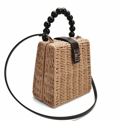 One-shoulder Hand Bag Woven Bag Beach Bag Mori Series Straw Woven Bag Female Bag Trapezoidal Rattan Bag Dynamic Luxe Clothing