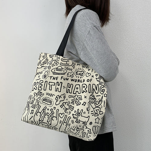 Female College Student's One-shoulder Hand-held Canvas Bag Dynamic Luxe Clothing