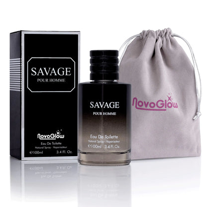 Savage for Men 3.4 Oz Men's Eau De Toilette Spray Refreshing & Warm Masculine Scent for Daily Use Men's Casual Cologne Includes NovoGlow Carrying Pouch Smell Fresh All Day A Gift for Any Occasion Vogue Vibes