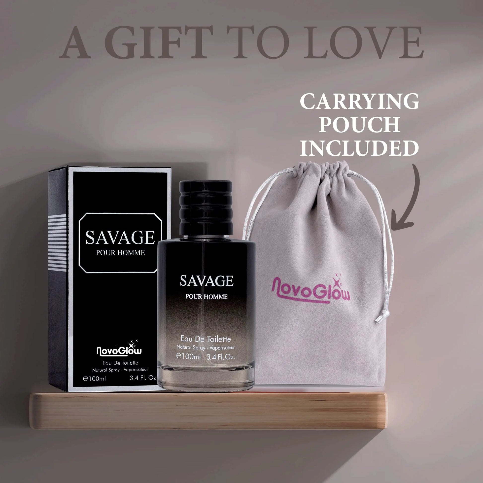 Savage for Men 3.4 Oz Men's Eau De Toilette Spray Refreshing & Warm Masculine Scent for Daily Use Men's Casual Cologne Includes NovoGlow Carrying Pouch Smell Fresh All Day A Gift for Any Occasion Vogue Vibes